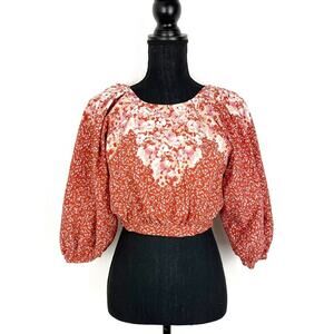 Coco + Jaimeson Crop Top Floral Puff Sleeve Tie Back Small